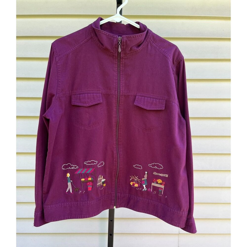 EUC VINTAGE Breckenridge Embroidered Jacket Maroon Cotton/Polyester Full Zip